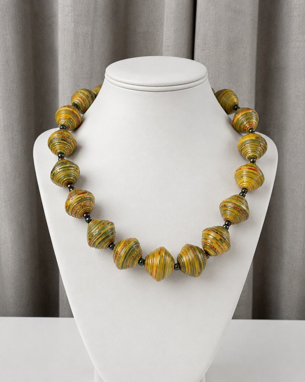 Vintage Paper Bead Necklace Chunky Multicolor Choker 15”